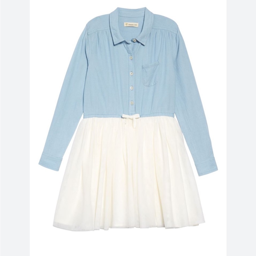 Blue and White Button Down Tutu Dress